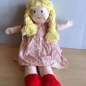 VINTAGE HANDMADE Soft Cloth 24" Doll with Yarn Hair #F75